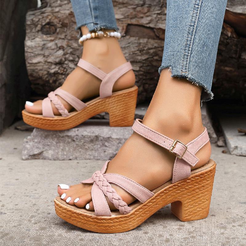 Women's Mid High Heels Sandals Summer Medium Leather Platform Gladiator Sandals Female Ankle Straps Sandals Luxury Beach Shoes