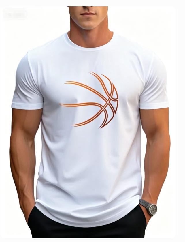 Summer Unisexs Cotton Comfortable Casual Loose Oversized Basketball Pattern Print Sports Round Neck Short Sleeved Tshirt Natural