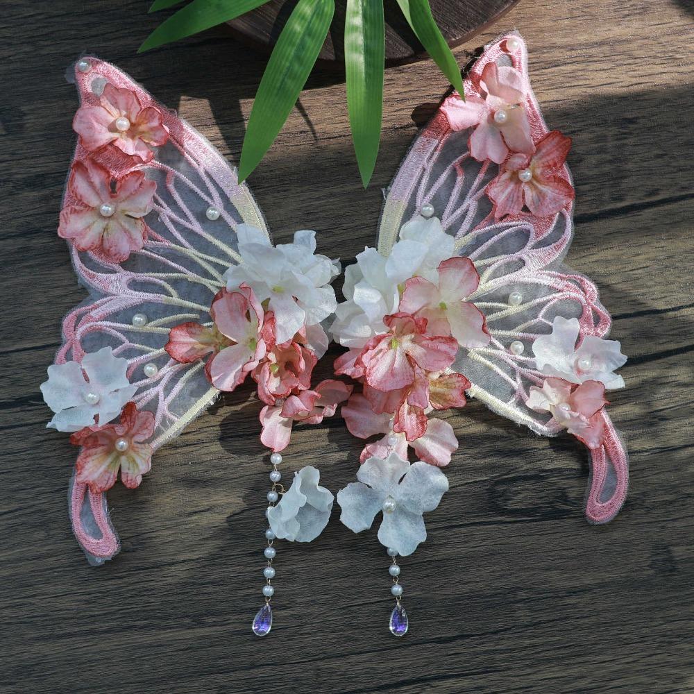 Mesh Large Butterfly Hairpin Imitation Pearl Flower Hair Clip Tassel Duckbill Clip  Wedding