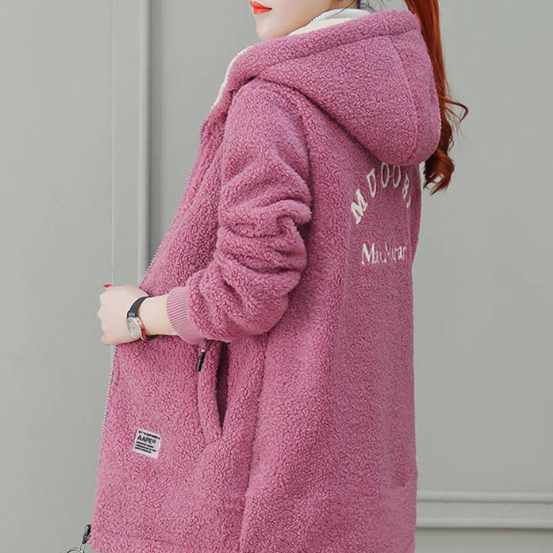 Женский утепленный свитер с подкладкой зимняя новинка топы кардиган теплое пальто из искусственной овечьей шерсти M розовыйфиолетовый 1980₽