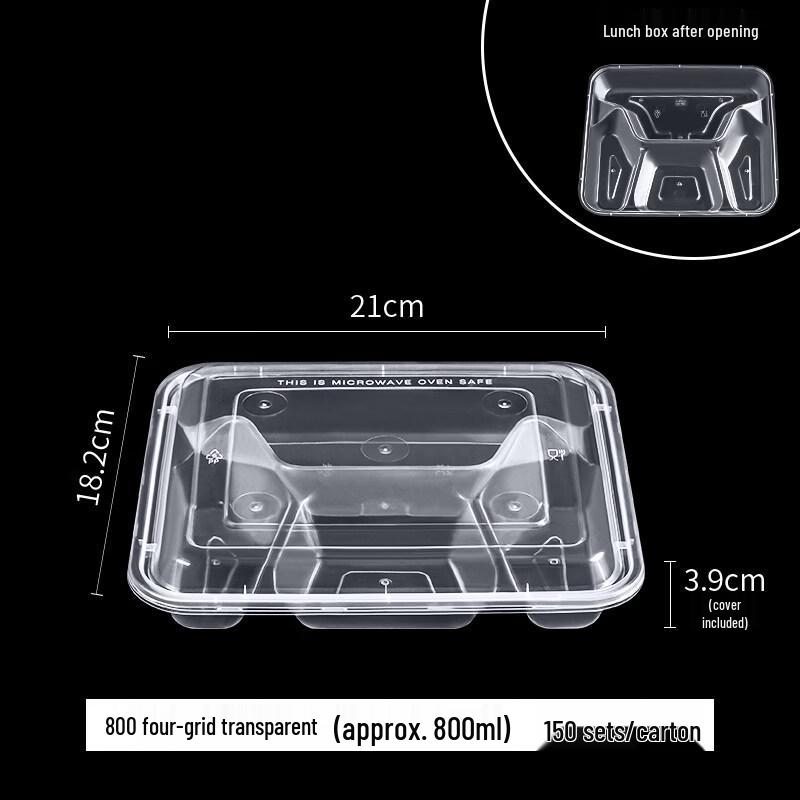 ZISIZ 1000ml Disposable 4-Compartment Food Container