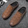 Fashion leather Mens Half Slippers Breathable Mens Casual Shoes Outdoor Men Loafers Lazy Shoes Flats Comfortable Male Sneakers