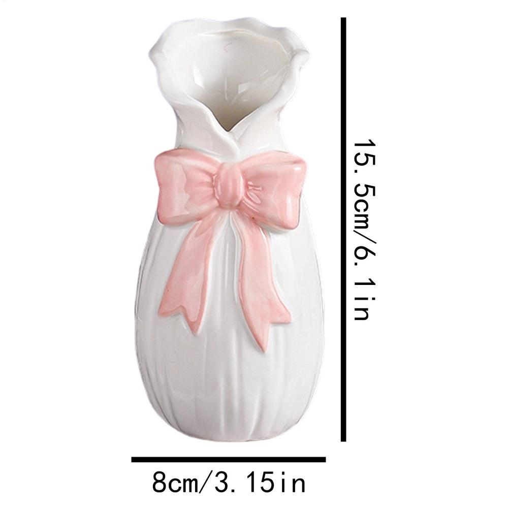 Ceramic Bow Vase Decorative Flower Container with Bowknot Small Aesthetic Vase for Table Shelf Bookshelf Home Decor Wedding Gift