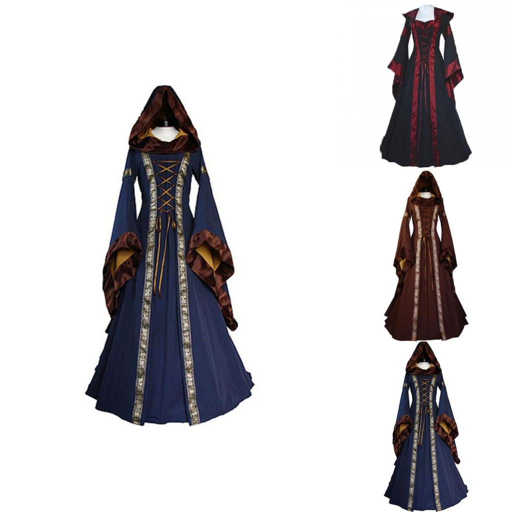 Women's Cosplay Halloween Party Dress Vintage Gothic Medieval Costume