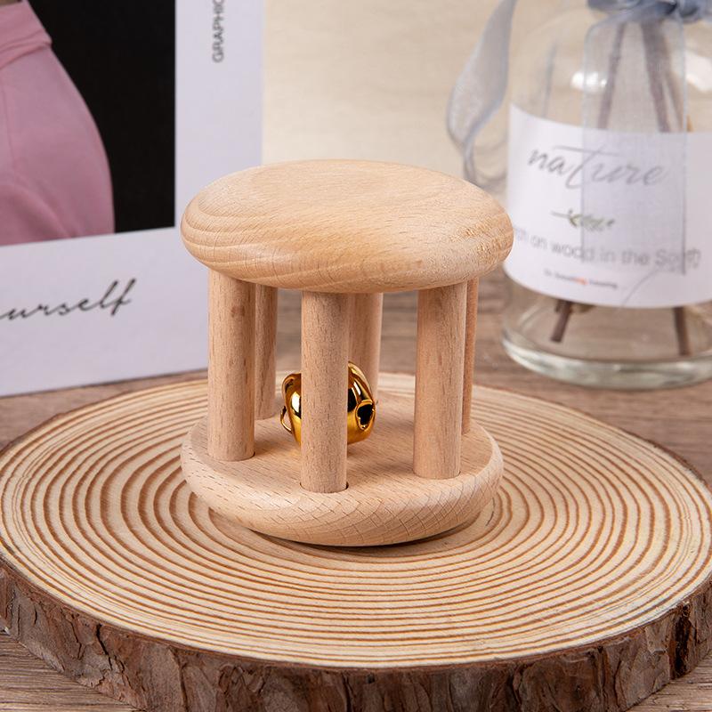 Paint-Free Beech Baby Rattle Toy Rattle Can Bite Newborn Babies 0-1 Years Old Wooden Toy Gift Box