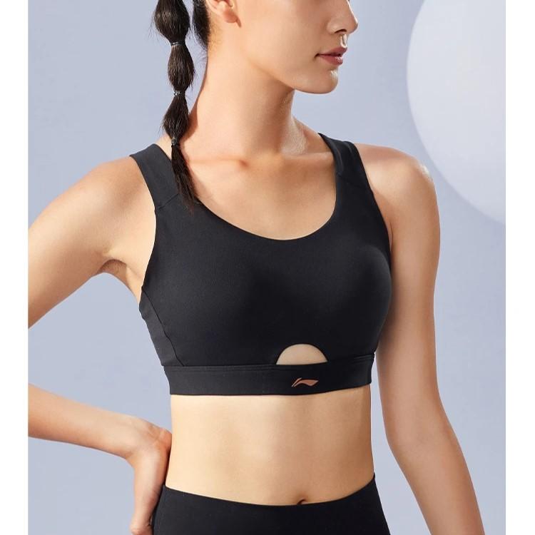 Li Ning Fitness Series Solid Color Medium Support Tight Sports Bra Women Underwear Black AUBS056-4