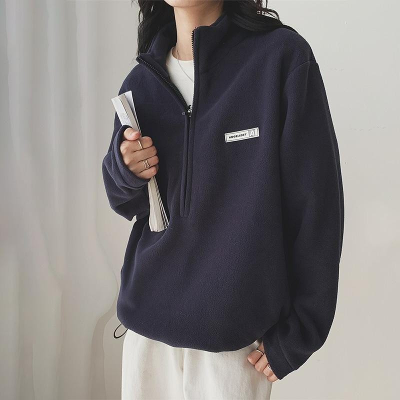 Polar Fleece Jacket Women's Autumn and Winter Loose American Thickened Stand-up Collar Pullover Sweater Fleece Warm Top