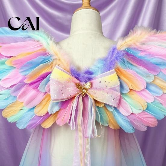 Photo Prop Angel Wings Feather Wing for Kids Girls, Colorful Elf Costumes Costume Birthday Party, Fairy Cosplay, Halloween, Performance Swan