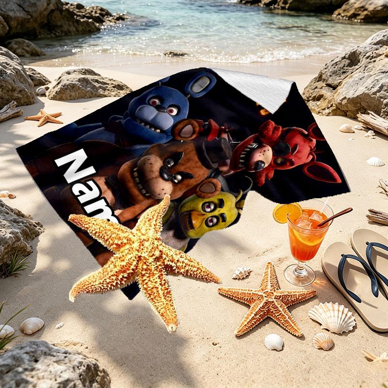 Personalisierter Strandtuch mit individuellem Namen für Five Nights at Freddy's, für Reise Camping Strandparty Heimdekoration, Geburtstagsgeschenk für Familie & Freunde