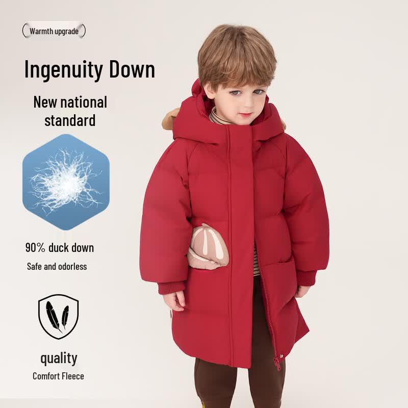 Yaya Boys' Mid-length Thickened Bear Print Down Jacket
