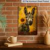 2D Flat, Vintage Metal Donkey Sign, Cute Donkey and Sunflower Patterns, 8x12 Inch, Durable Aluminum Material, Indoor/Outdoor Decorative Hanging Plate