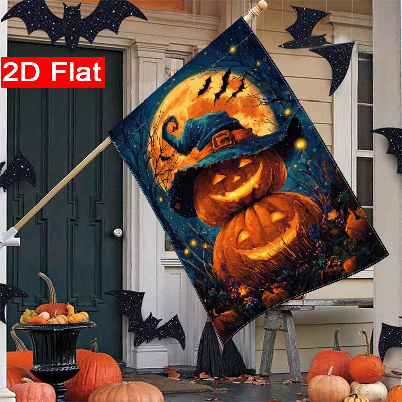 2D Flat, 2D Flat Halloween Pumpkin Lantern Bat Garden Flag_2 (6)- Outdoor Garden Flag Double-sided Home Decoration Courtyard Decoration Outdoor Decora