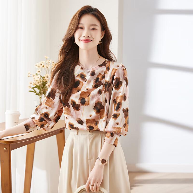 Women's French Retro Floral Chiffon Blouse