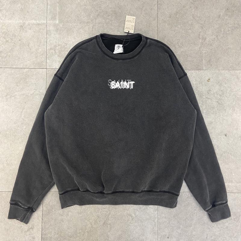 SAINT Retro Distressed Fleece Pullover Sweatshirt