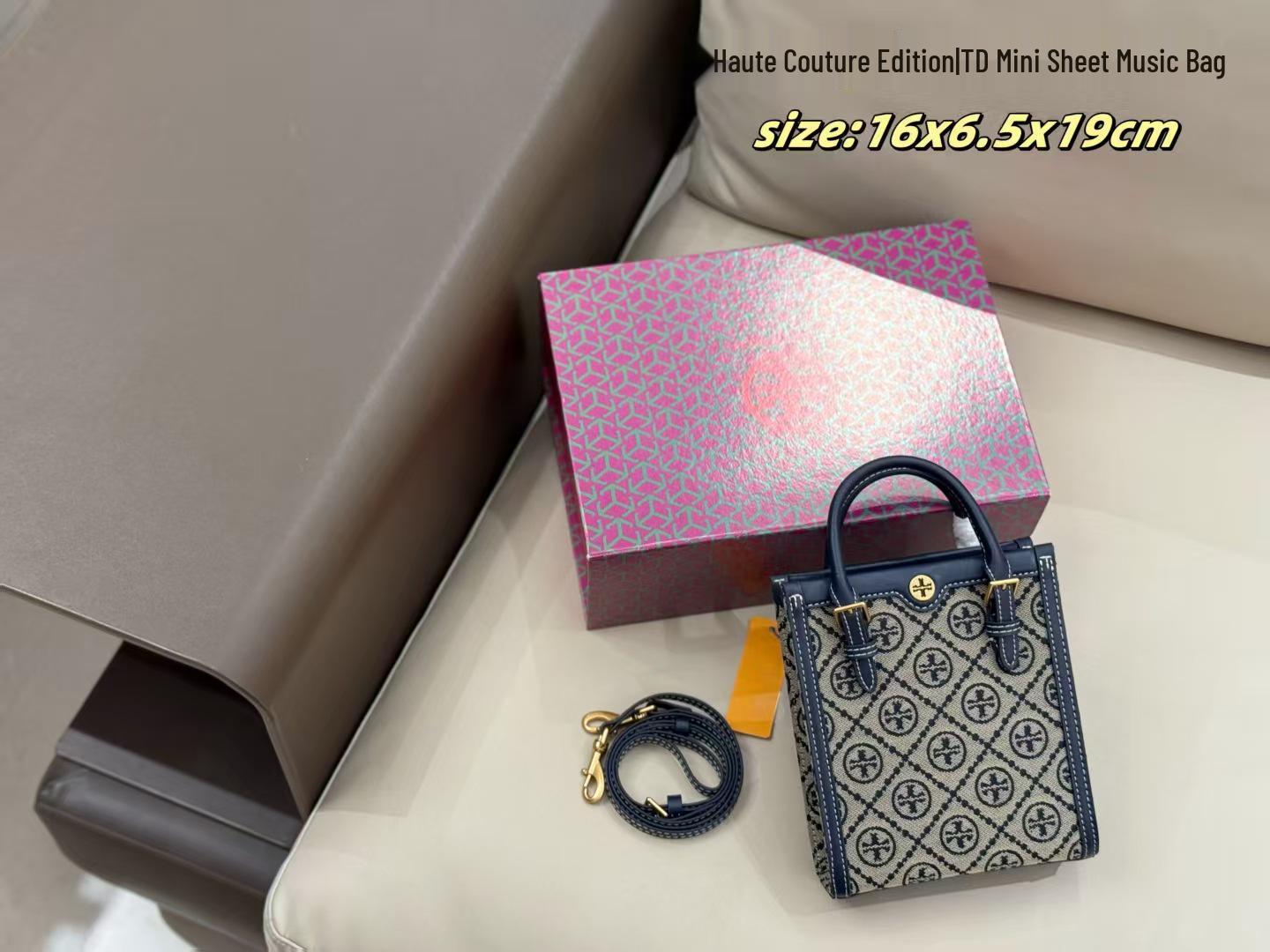 

Холщовая сумка-тоут TB Mini Monogram Music Sheet - Модная сумка для рук и сумка через плечо для женщин 18.5*16*6.5 cm темно-синий