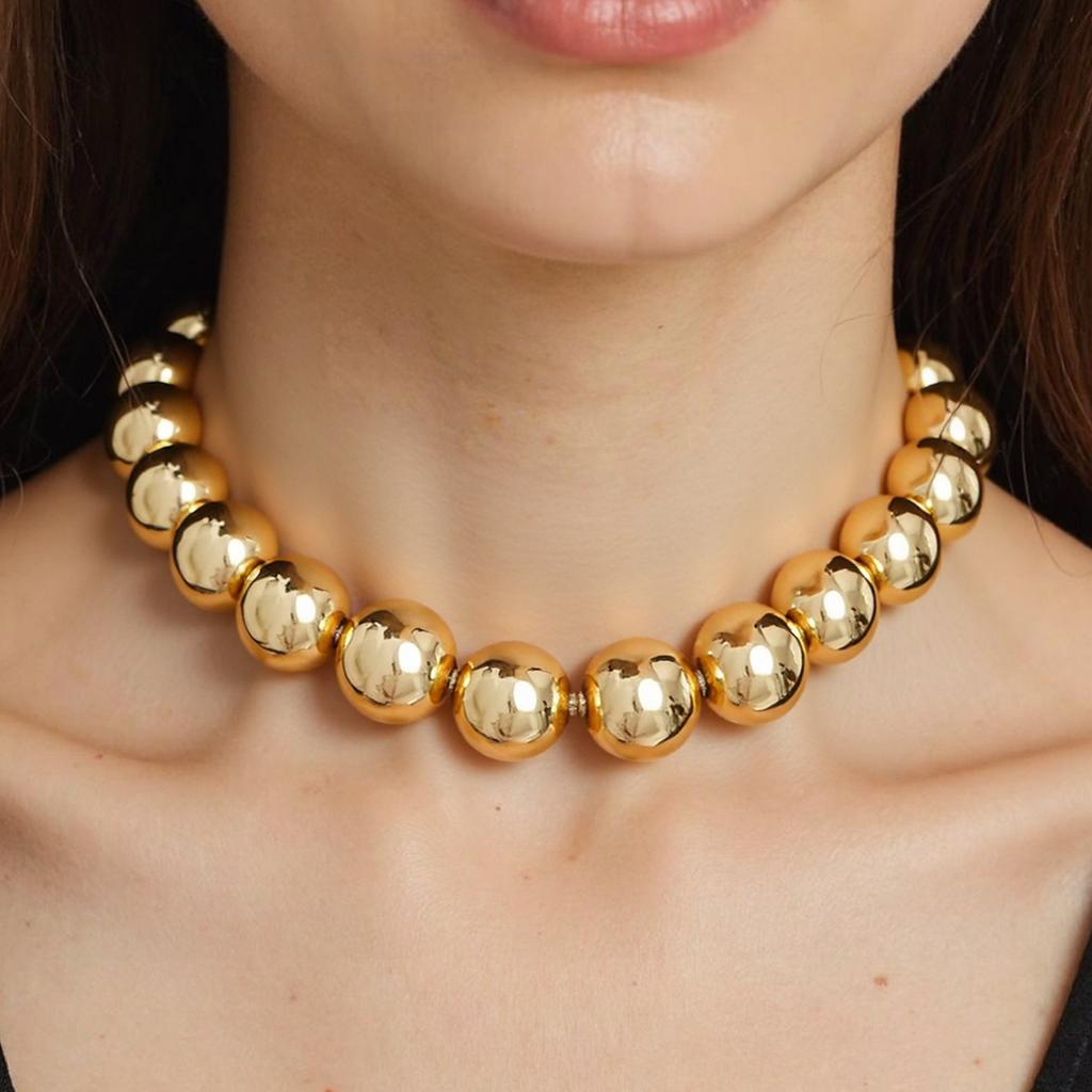 Women Exaggerated Big Beads Adjustable Choker Round Chain Necklace Clavicle Necklace for Jewelry Gifts