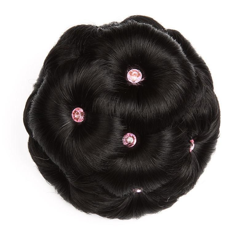 1Pc Synthetic Hair Bun Bud Hair Clips With Diamond Colorful Shiny For Women Ponytail Claw Clip Lifelike Hairpiece Styling Tools