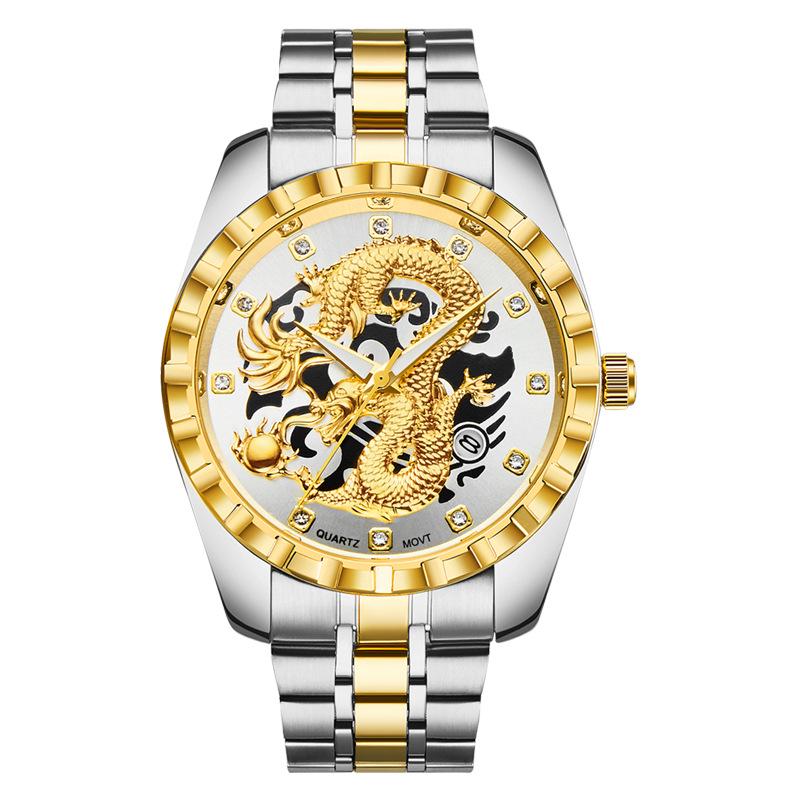 WLISTH Módní zlaté hodinky s drakem Pánské Luxusní Nerezová ocel Business Casual Křemenné Náramkové hodinky Datum Pánské Náramkové hodinky