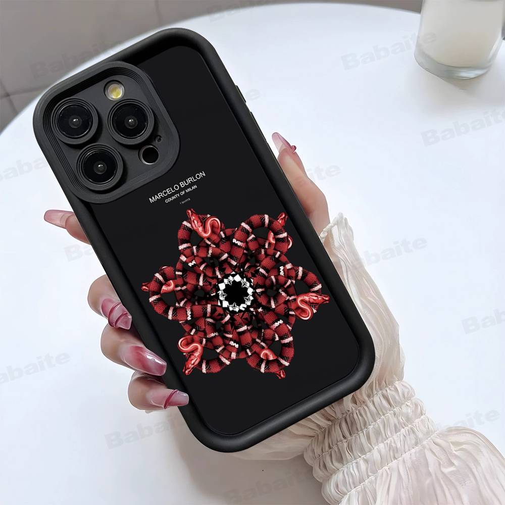

M-MARCELO B-BURLON Для IPhone 17 Pro Max 16 15 14 13 12 11 Plus Черный Мягкий Чехол для Телефона iPhone 16 plus