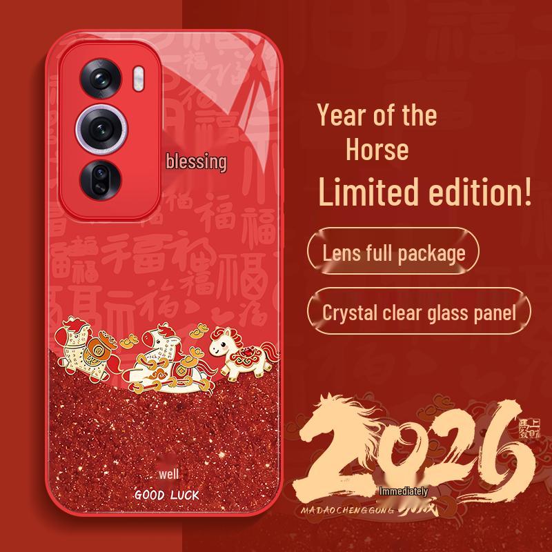 OPPO Reno12 Pro Chinese New Year Zodiac Red Glass Phone Case OPPOreno12pro