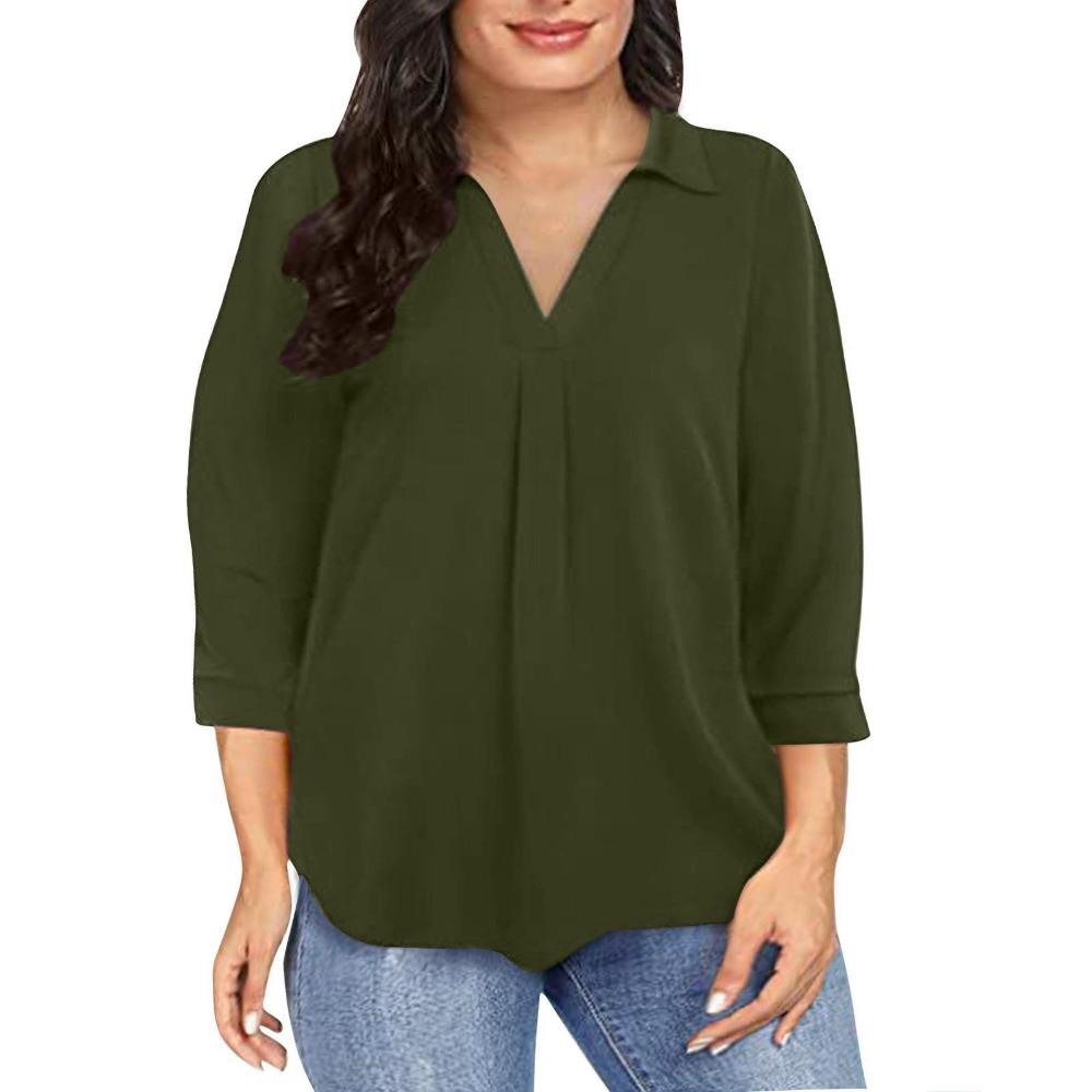 IHUASU Camicette e camicie da donna con scollo a V, maniche lunghe, stampa tinta unita casual alla moda