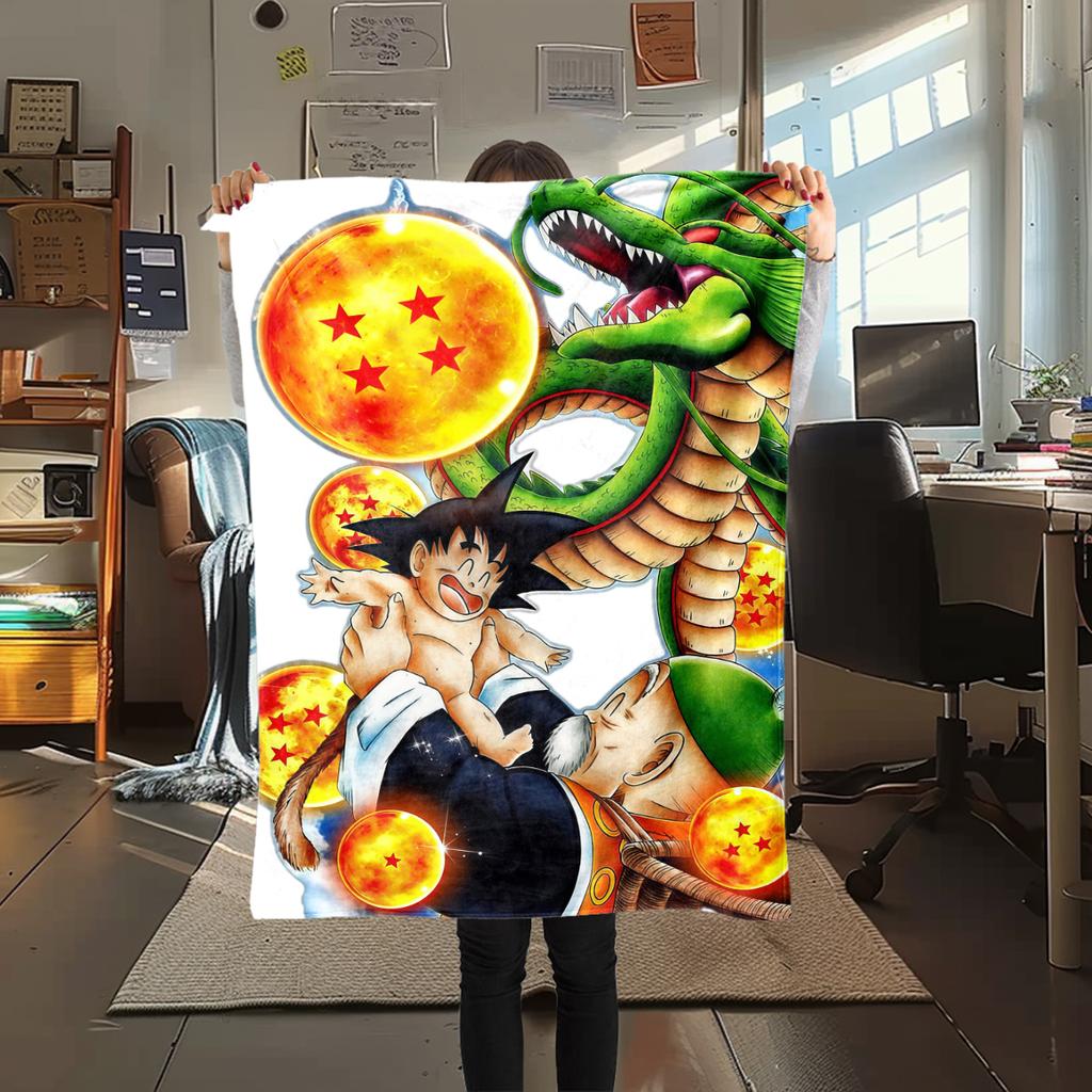 1 szt. Koc flanelowy z nadrukiem Son Goku, Wysokiej jakości, Na wszystkie pory roku, Wystrój domu, Ciepło i komfort, Idealny na prezenty świąteczne
