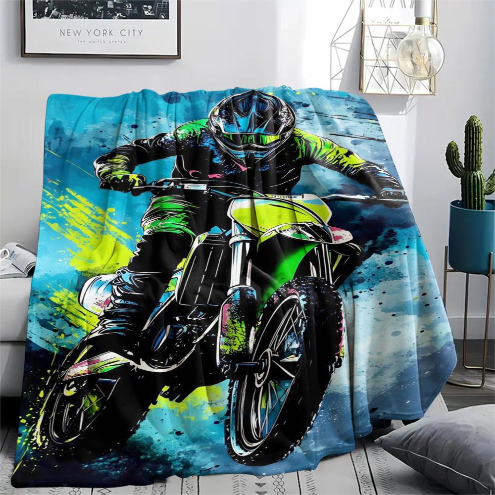 1Pc Motor trail op Print Flannel Blanket High Quality Warm Comfortable Cover for All Seasons Perfect for Gifts Home Decor