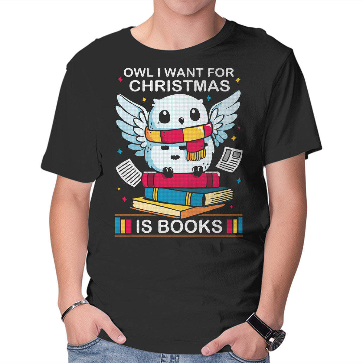Unisex Crew Neck T-Shirt Owl I Want For Christmas Is Books Graphic Short Sleeve Casual Tee XXXL