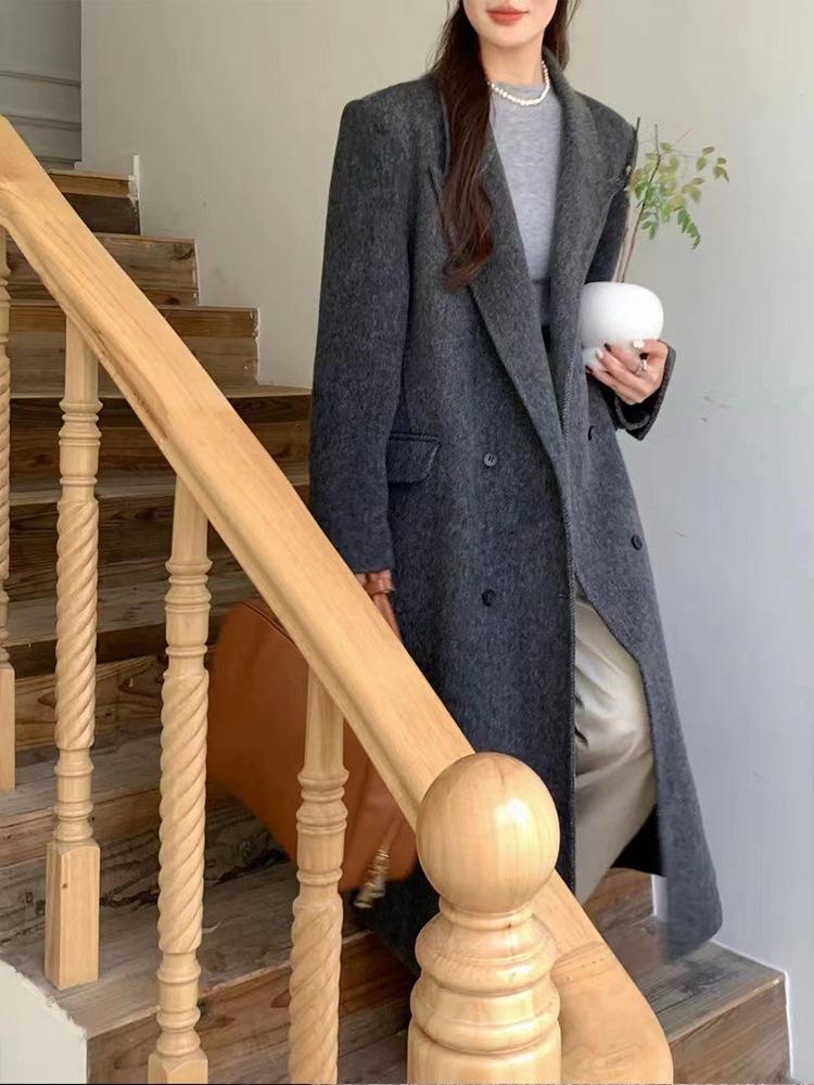 

Double-sided wool coat women s Korean extended high-end simple double-breasted woolen coat M темно-сірий