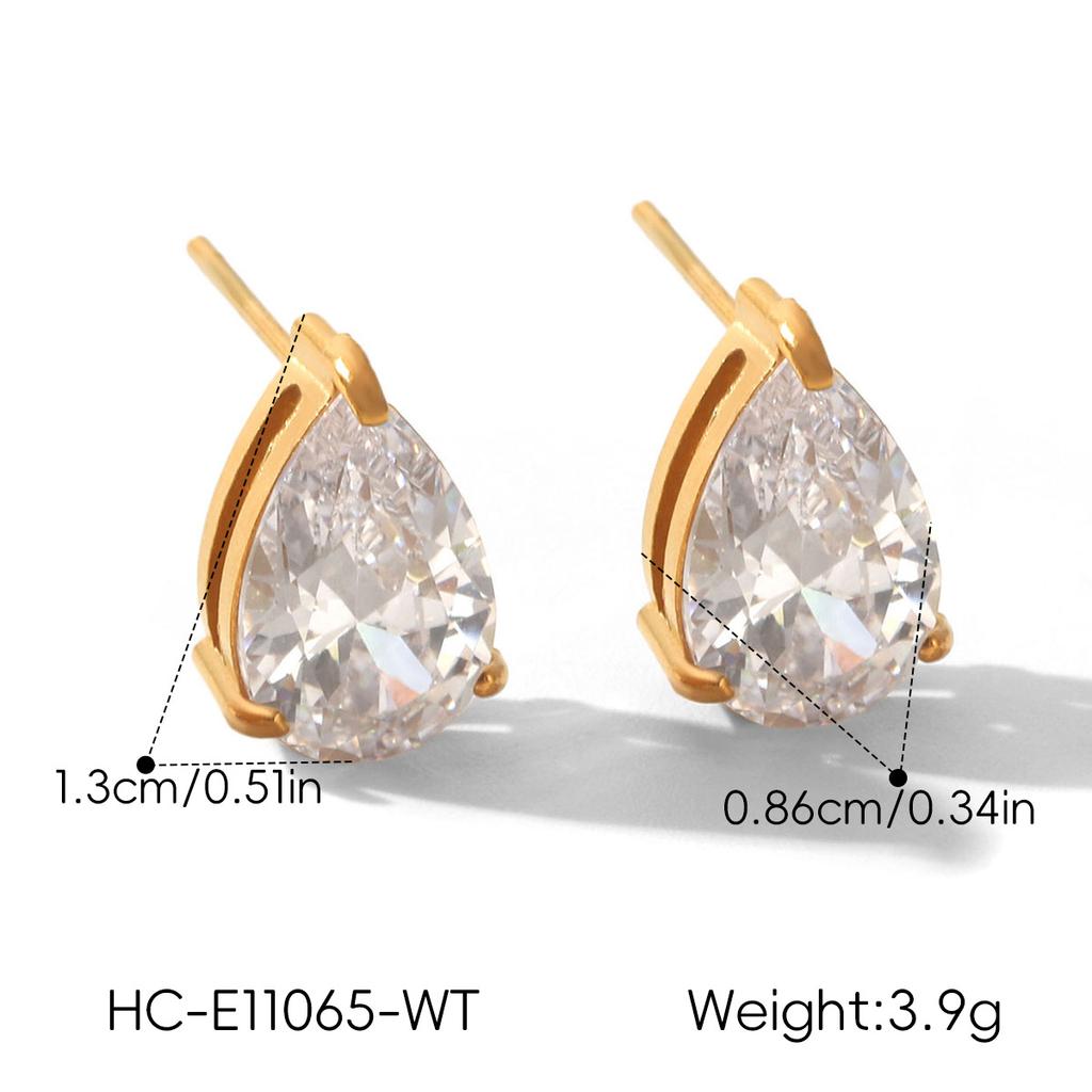 New Zircon Earrings for Women, Fashionable Versatile Studs, 18K Gold, Non-fading Titanium Steel Ear Jewelry Ring