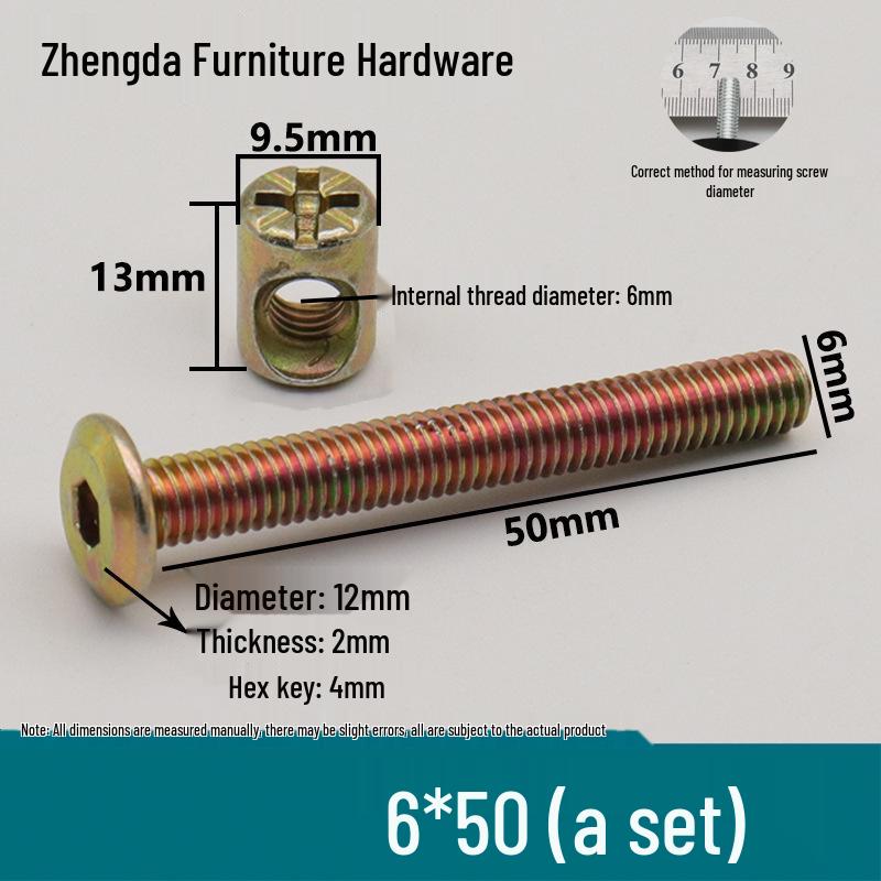 M6 Furniture Hardware: Crib & Bookcase Screws with Cross Hole Nuts, Countersunk Head Screws, Hammer Head Nuts.