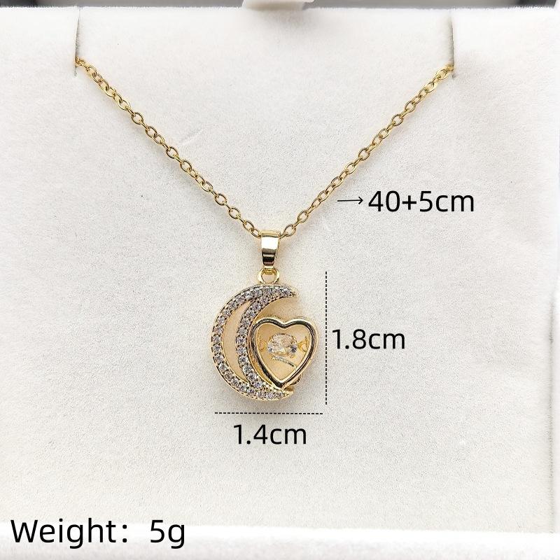 1 Pcs Copper Pendant Moon Heart Necklace Steel Clavicle Chain Women's Girls' Elegant Gift Accessories