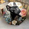0106 Floral Black Dog  pattern, automatic folding umbrella, portable and foldable design, 8 ribs, a Christmas or birthday gift.