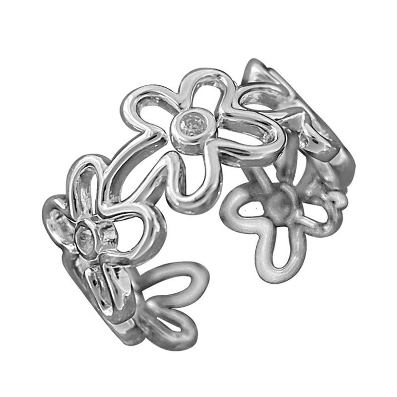 Korean Hollow Flower Design Open Ring - Cold Style, Versatile, High-End Fashion