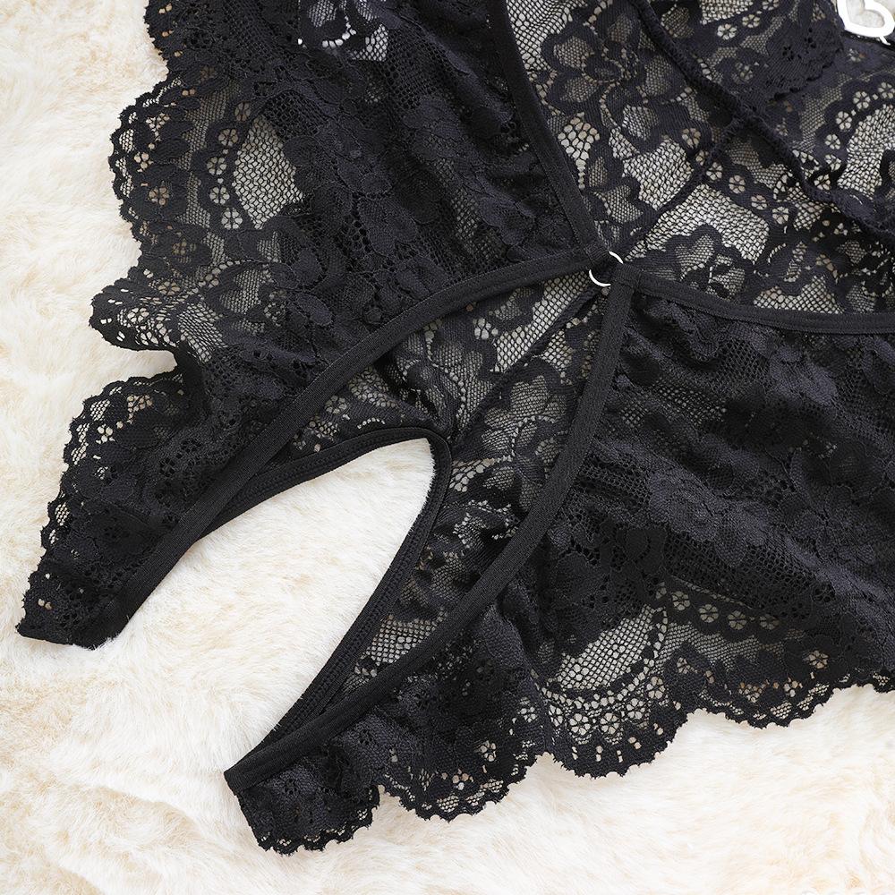 Deep V Lace Cross Strap Backless Lingerie Women's Sexy Open Onesie One Piece