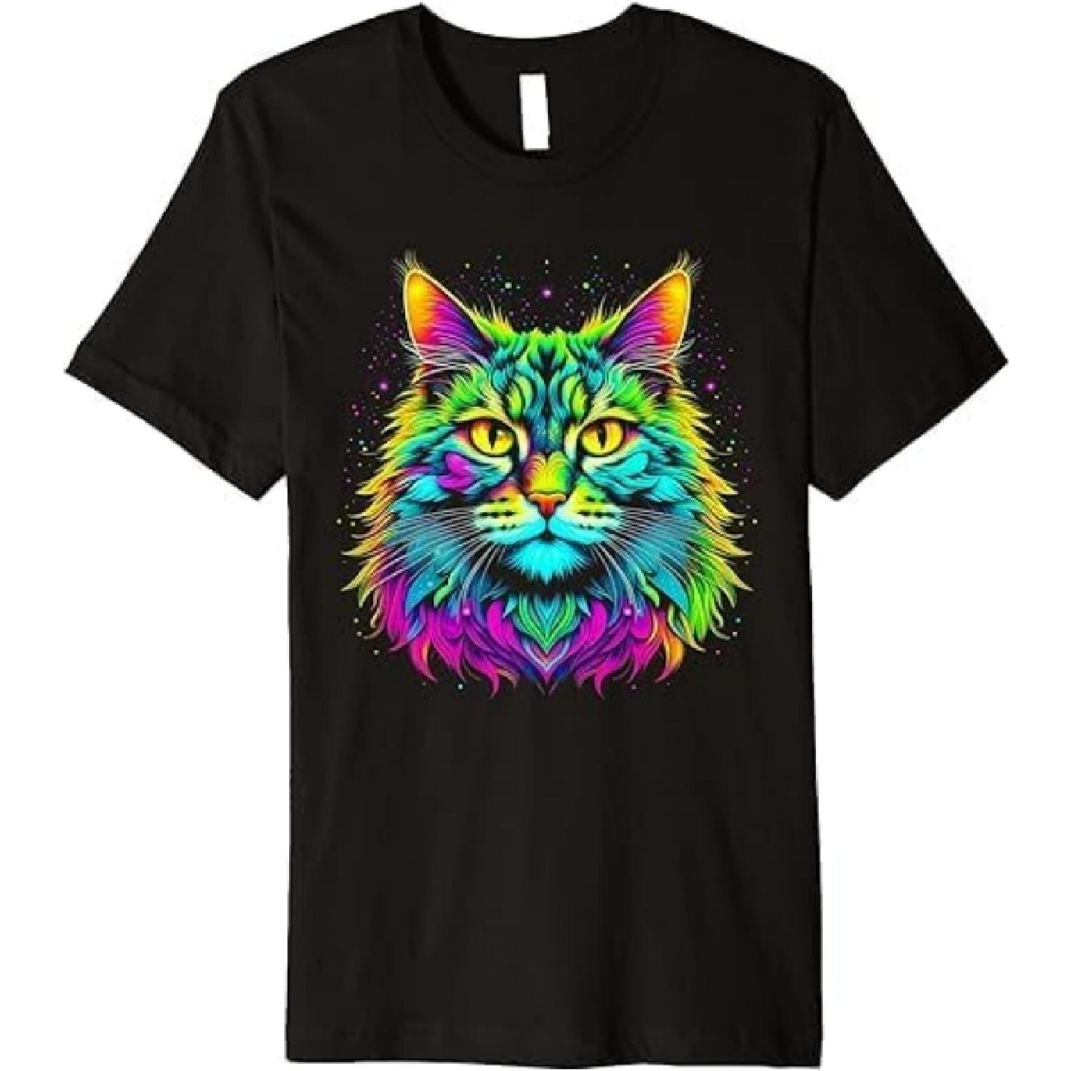 Colorful Bright Maine Coon Cat Vibrant Psychedelic Cat Art Premium T-Shirt BNI Mens Womens Tank Top Sweatshirt Hoodie Longsleeve Black S