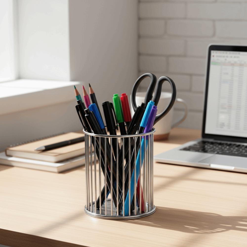 Gold Color Pen Holder Metal Material Pencil Organizer Storage Bucket Desktop Organizer  Office Use