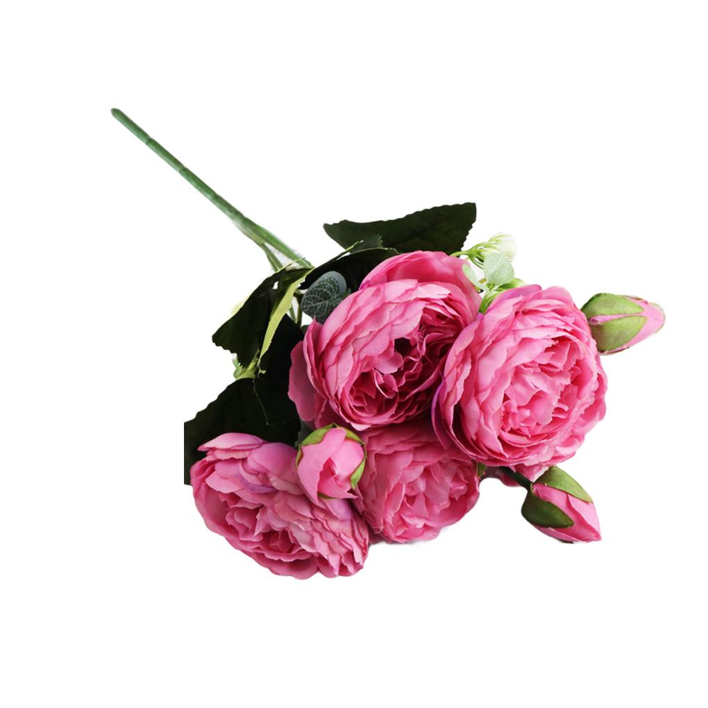 Künstliche Pfingstrosen, Seidenblumen, fünfköpfiger Blumenstrauß, Kunstrosen für Party, Vase, Hochzeit, Tischdekoration