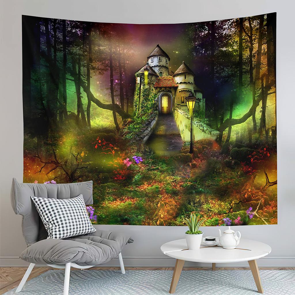 Fantasy Castle Tapestry River Forest Tapestry Fairy Tale World Tapestry Home Living Room Dorm Bedroom Aesthetics Tapestries