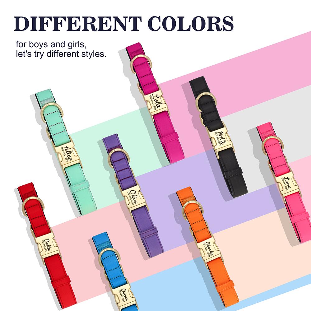 Colorful Dog Collar Customized Nylon Dog Collars Durable Pet Necklace With 8 Colors Padded for Small Large Dogs New Engraving