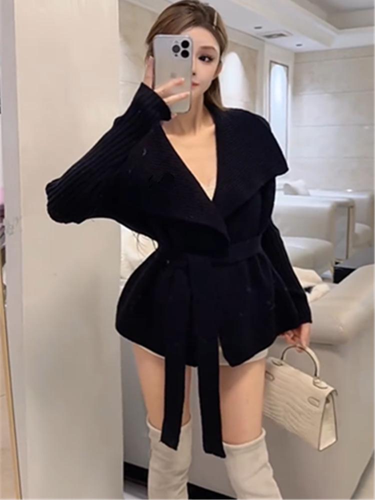 Women's European Chic Tie-Waist Cardigan Sweater - Stylish Autumn/Winter Fashion