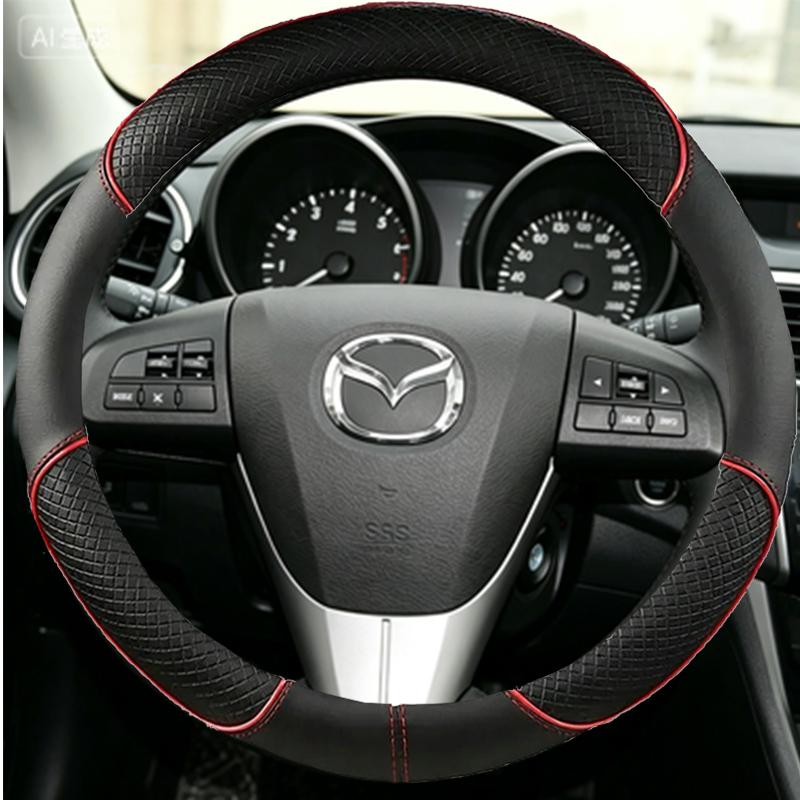 Černý PU Umělá Kůže Ručně Šitý Potah na Volant Auta Pro Staré Mazda 3 Mazda 5 Mazda 6 2003-2015