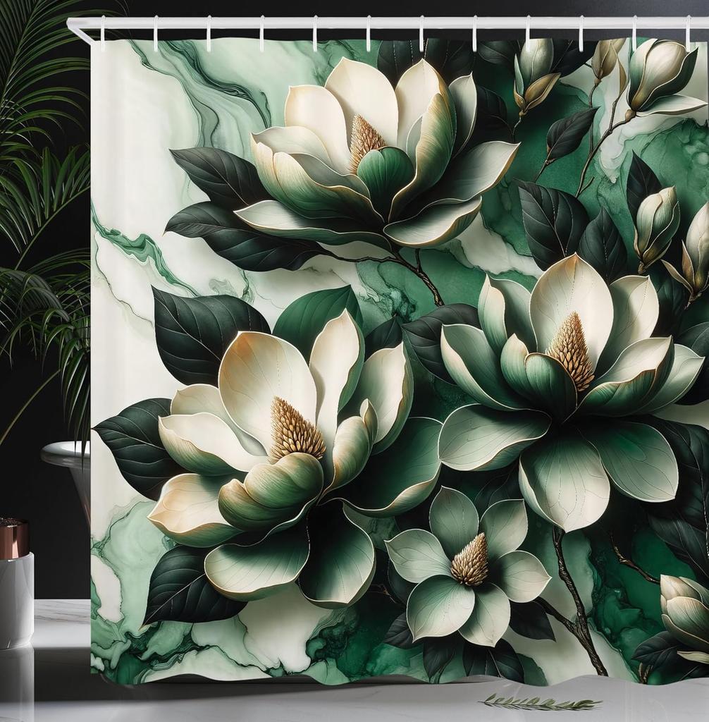Sage Green Shower Curtain, Hexagon Honeycomb Pattern with Abstract Trippy Ornaments Jade Tones, Cloth Fabric Bathroom Decor Set