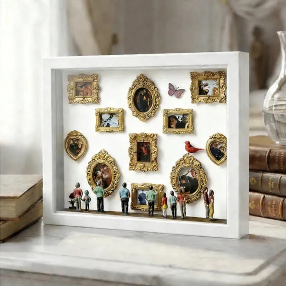 DIY Mini Muzeum Pudełko z Sylwetkami Kreatywny Zestaw do Prezentacji Wspomnień z Mini Figurkami Złote Ramki, na Rocznicę Ślubu