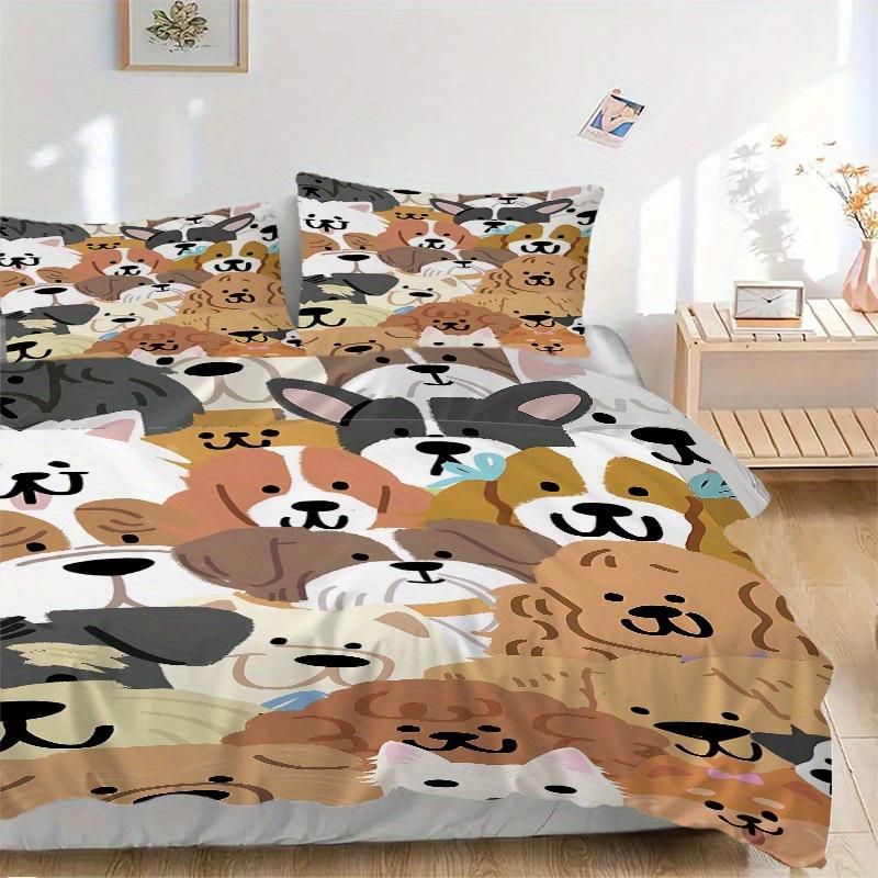 3pcs Set Dogs Puppies 1 Quilt Cover + 2 Pillowcases, All Seasons Bedroom Setting, Perfect for Home and Dorm Decor A197