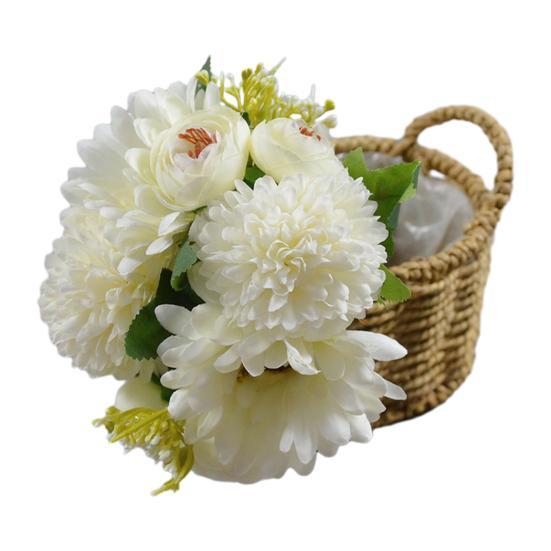 Künstlicher Chrysanthemen-Kugelblumen-Strauß Gemischte Kunstseiden-Hortensienblumen mit Chrysanthemen-Pfingstrosen für Brautstrauß Hochzeitsfeier Floristik