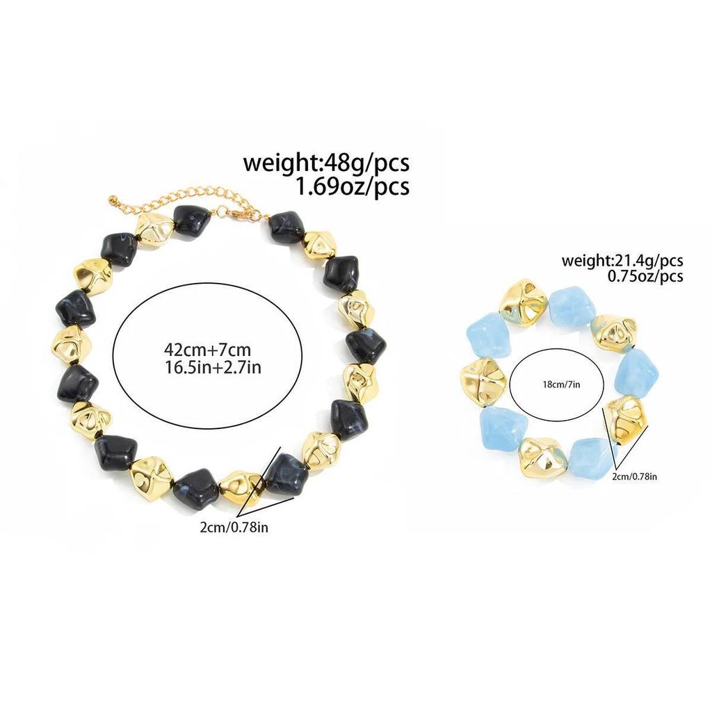 Salircon Boho Resin Acrylic Metal Beaded Necklaces Bracelets Set for Women Vintage Elegant Clavicle Choker Party Jewelry Gifts