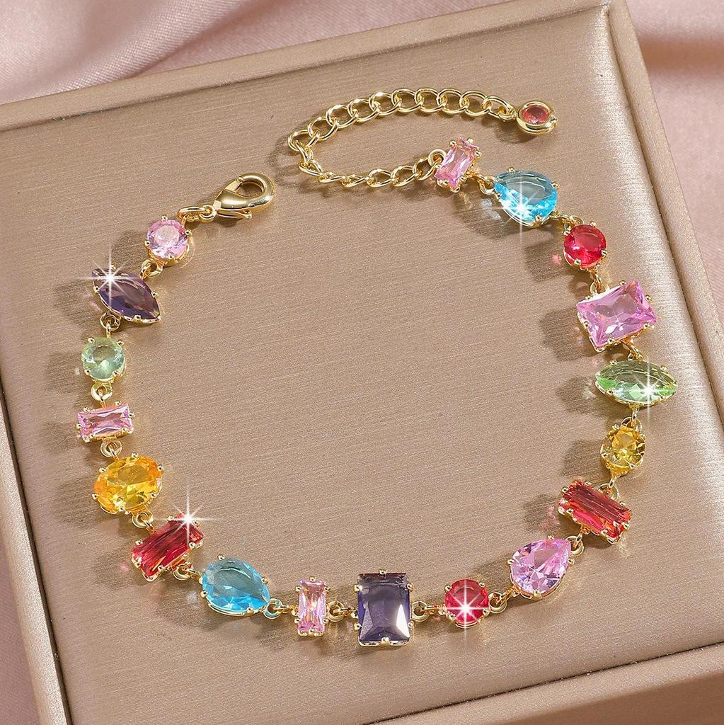 Bracelet Feuille Plaqué Or avec Incrustations de Zircon Hachuré et de Diamant