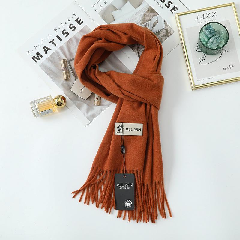 Wool Scarf Women's Winter Premium Thick Solid Color Scarf Versatile New Autumn and Winter White Cashmere Scarf
