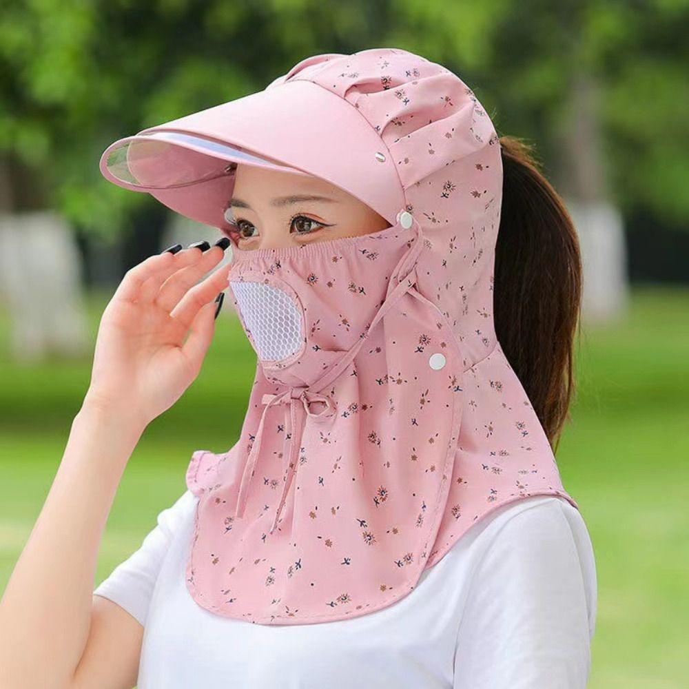 UV Protection Women Fisherman Hat Floral Print Picking Tea Hat Face Covering Sunhat Travel